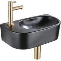 Qeramiq Fuente pack lave-mains – demi-rond – 40 x 21,5 x 12 cm – perçage à gauche – robinet doré brossé SW1209556/SW696208/SW696218/SW696238