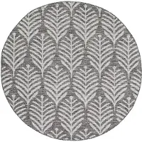 FRAAI Tapis d'extérieur rond | Summer Leaves Gris | Ø 200cm | Gris | Rond | Tapis d'extérieur