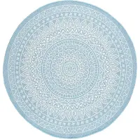 FRAAI Tapis d'extérieur rond | Summer Azteca Bleu Clair | Ø 120cm | Bleu | Rond | Tapis d'extérieur