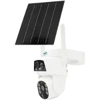 Pni Caméra de surveillance IP794 avec Wi-Fi, PTZ (panoramique, inclinaison, zoom), double objectif, 2 MP + 2 MP, alimentée par panneau solaire