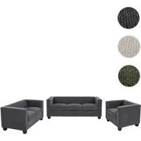 Mendler 3-2-1 Canapé d'angle Lille, Ensemble de canapés, Canapé lounge, Suspension à ressorts Nosag, Tissu/Textile, Velours (260g/m²), gris foncé