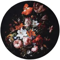FRAAI Tapis rond à fleur | Florine Noir/Orange | Ø 200cm | Noir | Rond | Tapis