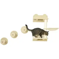 PawHut Mur d'escalade pour chats D30-554V00BG, 4 pièces, montage mural, avec griffoir, beige, 40 x 28 x 73 cm