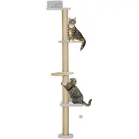 PawHut Arbre à chat à 5 étages, 180 cm, avec balle de jeu, gris clair