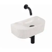 Qeramiq Fuente pack lave-mains – demi-rond – 40 x 22 x 12 cm – sans perçage – robinet noir mat – cannelé SW1449882/SW696199/SW696210/SW1108828