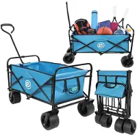 Enero Camp Poussette de plage pliable DELUXE 66 x 48 x 90 cm avec poignée, bleue