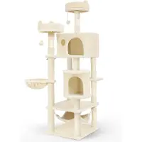 VOUNOT Arbre à chats 168cm, meuble à chats multi-niveaux XXL, avec panier hamac, balles en peluche, troncs épais, arbre à grimper pour chats, Beige