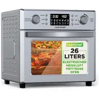 Nutrichef Friteuse à air chaud 26 L – Four multifonctionnel avec rôtissoire et cuiseur vapeur, mini-four 10 en 1 avec fonction de déshydratation, accessoires