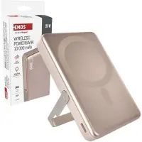 Emos Powerbank 10 000 mAh WI 1031 avec aimant, passthrough et charge sans fil, port USB-C incluant un câble de données USB, or rose, B0552RG