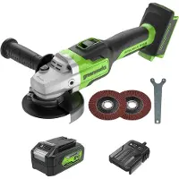 Greenworks Meuleuse d'angle sans fil GD24AGK4, diamètre du disque de 125 mm, vitesse de 10500 tr/min, modèle gauche