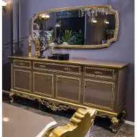 Casa Padrino Luxe Meubles Baroques Ensemble Buffet avec Miroir Gris / Or - Armoire somptueuse en bois massif avec miroir mural - Meubles nobles de style baroque - Qualité de luxe