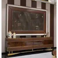 Casa Padrino Luxe Ensemble Meuble TV Marron / Naturel / Gris / Or - Buffet de salon 4 portes & dosseret TV - Meubles de salon - Meubles de luxe - Meubles de salon