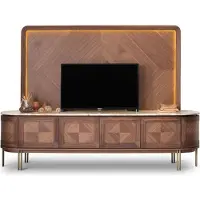 Casa Padrino Luxe Meuble TV Set Marron / Beige / Laiton - Buffet de salon avec 4 portes & dos de TV éclairé - Meubles de salon - Meubles d'hôtel - Meubles de luxe