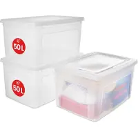 IRIS OHYAMA Lot de 3 bacs de rangement avec couvercle - Transparents - 50 L - 59,5 x 39,5 x 20 cm