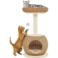 Yaheetech , arbre à gratter en rotin, 75 cm, avec tapis en peluche amovible – Dimensions : 40 x 40 x 75 cm
