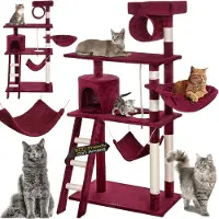 Bakaji Arbre à gratter pour chats , en sisal et en peluche, avec une plateforme de jeu et des éléments suspendus