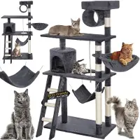 Bakaji Arbre à gratter pour chats , en sisal et en peluche, avec un espace de jeu et une cachette suspendue