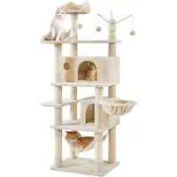 Yaheetech Arbre à chat de 170 cm, avec 3 jouets suspendus en forme de balle, de couleur beige