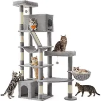 Feandrea Arbre à gratter , grand modèle, 188 cm de hauteur, idéal pour les grandes races de chats, avec 7 poteaux en sisal