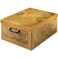 Lavatelli Boîte de rangement avec couvercle et poignées Boîte décorative colorée motif Marco Polo carte du monde 32 x 42 x 21 cm
