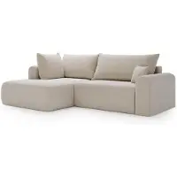 Bettso Canapé d'angle élégant pour le salon, modèle AURORA BIS, couleur crème. Revêtement en tissu résistant Glam, mécanisme de couchage intégré, confort et design. Côté gauche