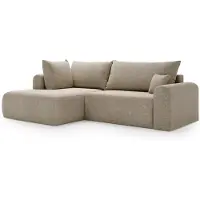Bettso Canapé d'angle en velours AURORA BIS, couleur beige – Tissu velours doux, convertible en lit, mécanisme de dépliage DL, design moderne pour le salon, côté gauche