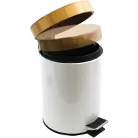 MSV Poubelle Aza 3l Blanche Avec Couvercle Bambou -