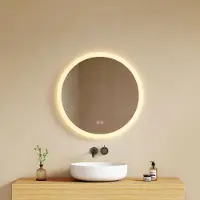 Emke Miroir de salle de bain rond éclairé , diamètre 50 cm, anti-buée, 3 couleurs de lumière, variateur d'intensité, cadre mat