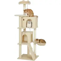 PawHut Arbre à chat 160 cm avec hamac, échelle, niche et boules en peluche