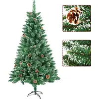 LZQ 210CM Sapin de Noël artificiel avec neige & support, blanc naturel enneigé, matériel PVC, sapin de Noël