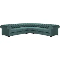 AEA Ecksofa Ledersofa Blau Sofa Polster Eck Couch Garnitur Sitz Design Chesterfield