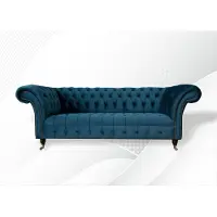 AEA Canapé Chesterfield, grand modèle, 3 places, revêtement en tissu bleu