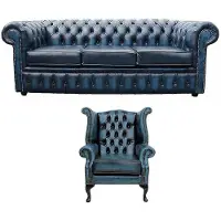 AEA Sofagarnitur Chesterfield Polster Couch Sofa Leder Sitz Garnitur Ohrensessel 423