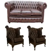AEA Chesterfield Sofagarnitur Leder Chesterfield Komplett Set Sofa Couch 437