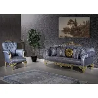 AEA Sofa 3 Sitzer Textil Sessel Couch Polster Möbel 3+1 Dreisitzer Blau