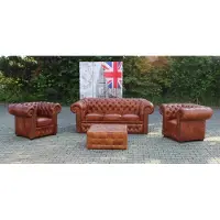 AEA Canapé Chesterfield classique Canapé en cuir Garniture de canapé 3+1+1+pouf