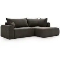 Bettso Canapé d'angle gris AURORA BIS – Tissu velours doux Vena, design élégant, convertible en lit, idéal pour le salon, côté droit