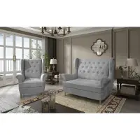 AEA Graue Stoff Chesterfield Sofagarnitur 2+1 Sitzer Sofa Couch Polster Samt Couchen