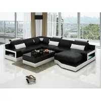 AEA Ledersofa Ecksofa mit USB Design Garnitur Wohnlandschaft Eck Sitz Polster Ulm