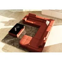 AEA Polster Ledersofa Sofa + USB Wohnlandschaft U-Form XXL Big Orange Couch Ecksofa