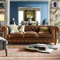 AEA Canapé Chesterfield Coussin Tissu Cuir Canapé Garniture 3 places