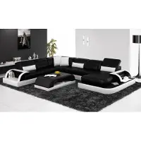 AEA Sofa Ecksofa Design Wohnlandschaft Schwarz Polster Sitz Garnitur Ledersofa USB