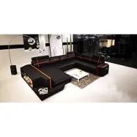 AEA Ecksofa LED USB Ledersofa Modernes Sofa Couch U-Form Wohnlandschaft +Beleuchtung