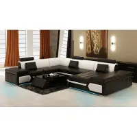 AEA Ledersofa Sofa Couch Wohnlandschaft Ecksofa Garnitur Design Modern Schwarz +USB