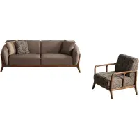 AEA Braune Moderne 3-Sitzer Couch Wohnzimmer Sessel 2tlg Edle Sitzgarnitur