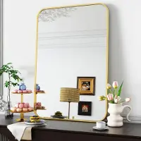 Merkloos Miroir mural rectangulaire avec cadre en métal doré, idéal pour les salles de bain et les salons