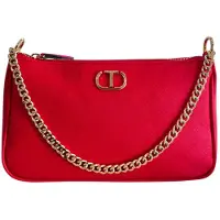 Twinset bandoulière Oval T rouge, zip, similicuir saffiano