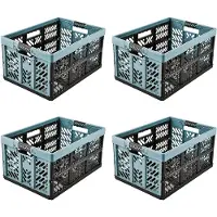 Keeeper : 4 boîtes pliantes professionnelles robustes, avec poignées en soft-touch, capacité de 45 litres, couleurs : beige, nordique