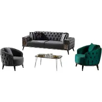 Xl Moebel Gmbh Chesterfield Gris-Vert Canapé Designer 2x Fauteuil 3 places