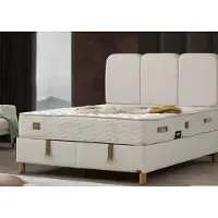 AEA Weißes modernes Bett mit Matratze aus Holz und Textil